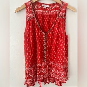 Patrons of Peace Red Peplum Boho Paisley Tank . Size M .